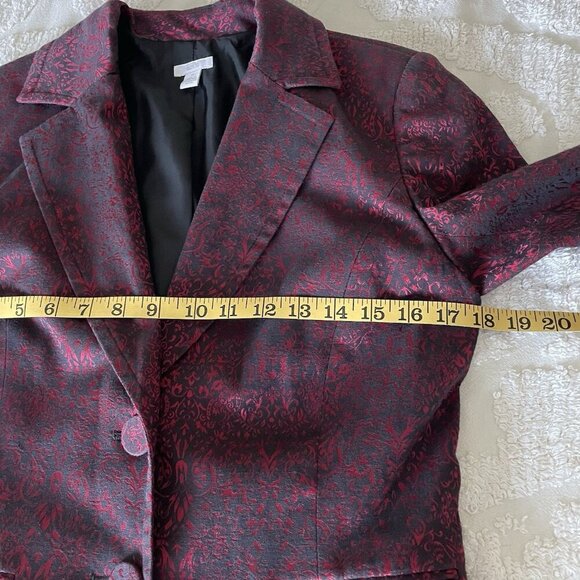 Vintage Y2K Red Black Baroque Jacquard Satin Blazer Jacket Whimsigoth Romantic L - Picture 7 of 13